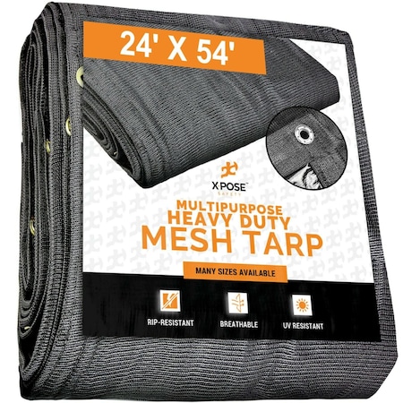 Heavy Duty Mesh Tarp - 24' X 54' - Multipurpose Black Protective Truck Cover With Air Flow